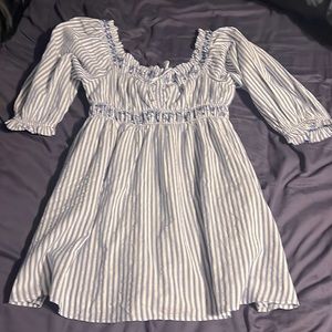 AEO Women’s Puff Sleeve Mini Dress Blue/White Large Petite